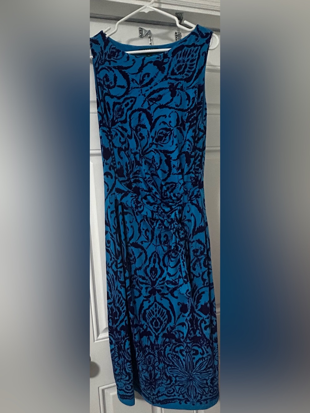 Lauren Ralph Lauren Sleeveless Side Tie Jersey Sheath Print Dress Size:14